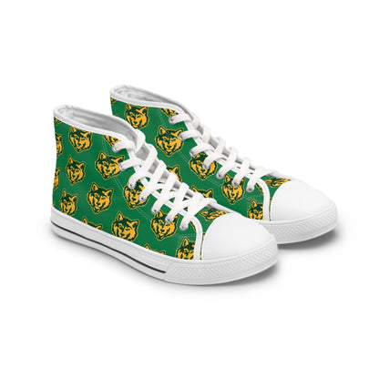 Green Wolf Pattern High-Top Sneakers — Women's Casual Retro Skate Shoes