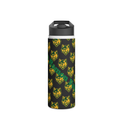 Wolf Pattern Stainless Steel Water Bottle — Green & Gold Team Design