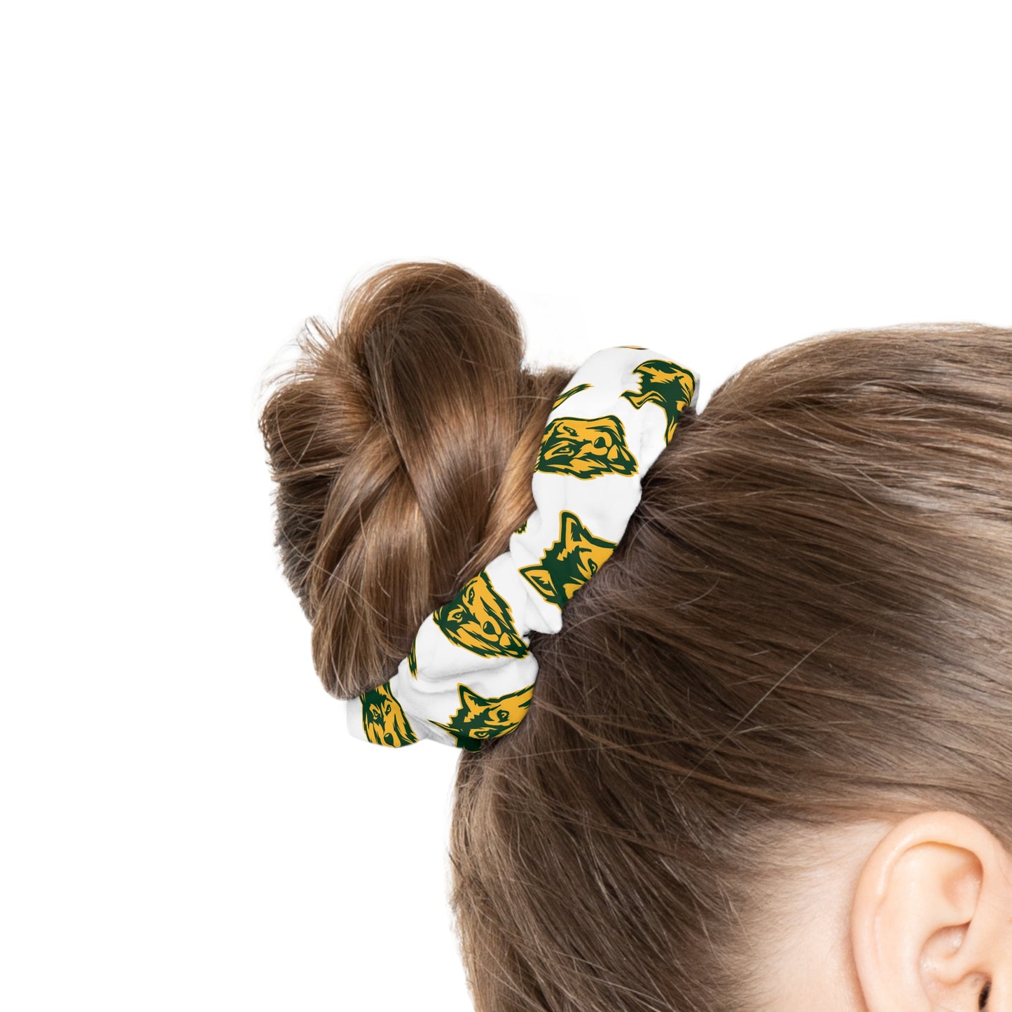 SRV Wolf Logo Scrunchie — Green & Gold San Rafael Athletics Hair Tie