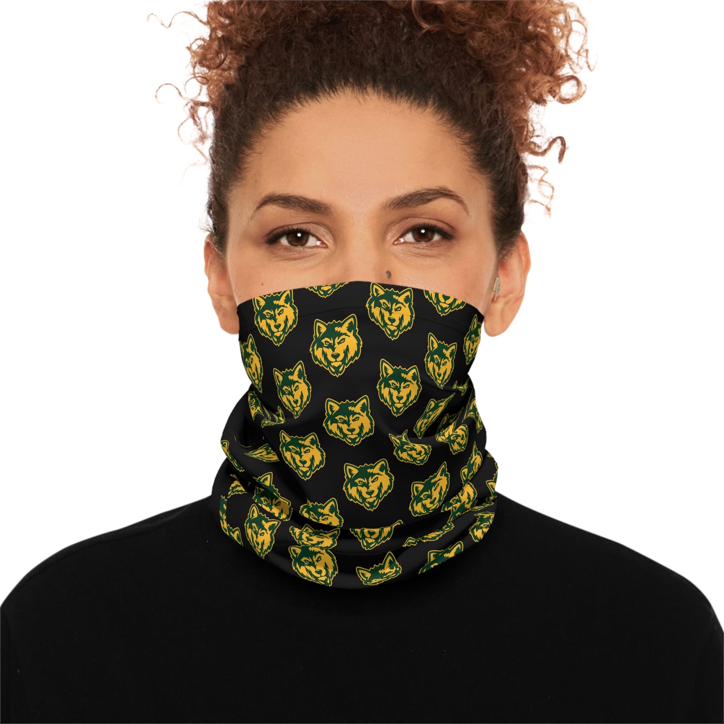 Wolf Pattern Neck Gaiter — Lightweight Black & Gold Face Mask