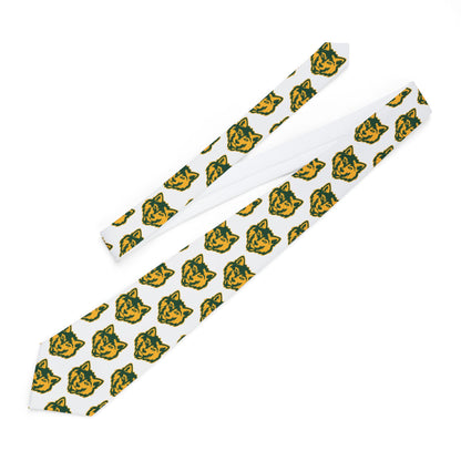 Wolf Mascot Necktie — Green & Gold Repeating Logo Tie for Fans and Formal Wear
