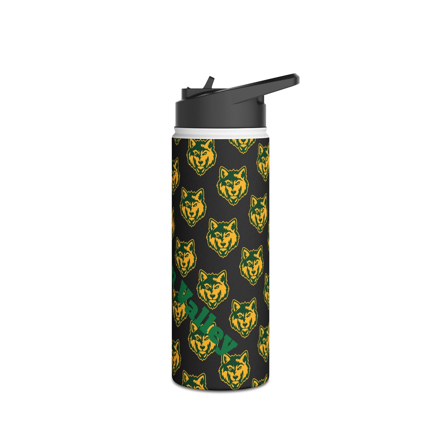 Wolf Pattern Stainless Steel Water Bottle — Green & Gold Team Design