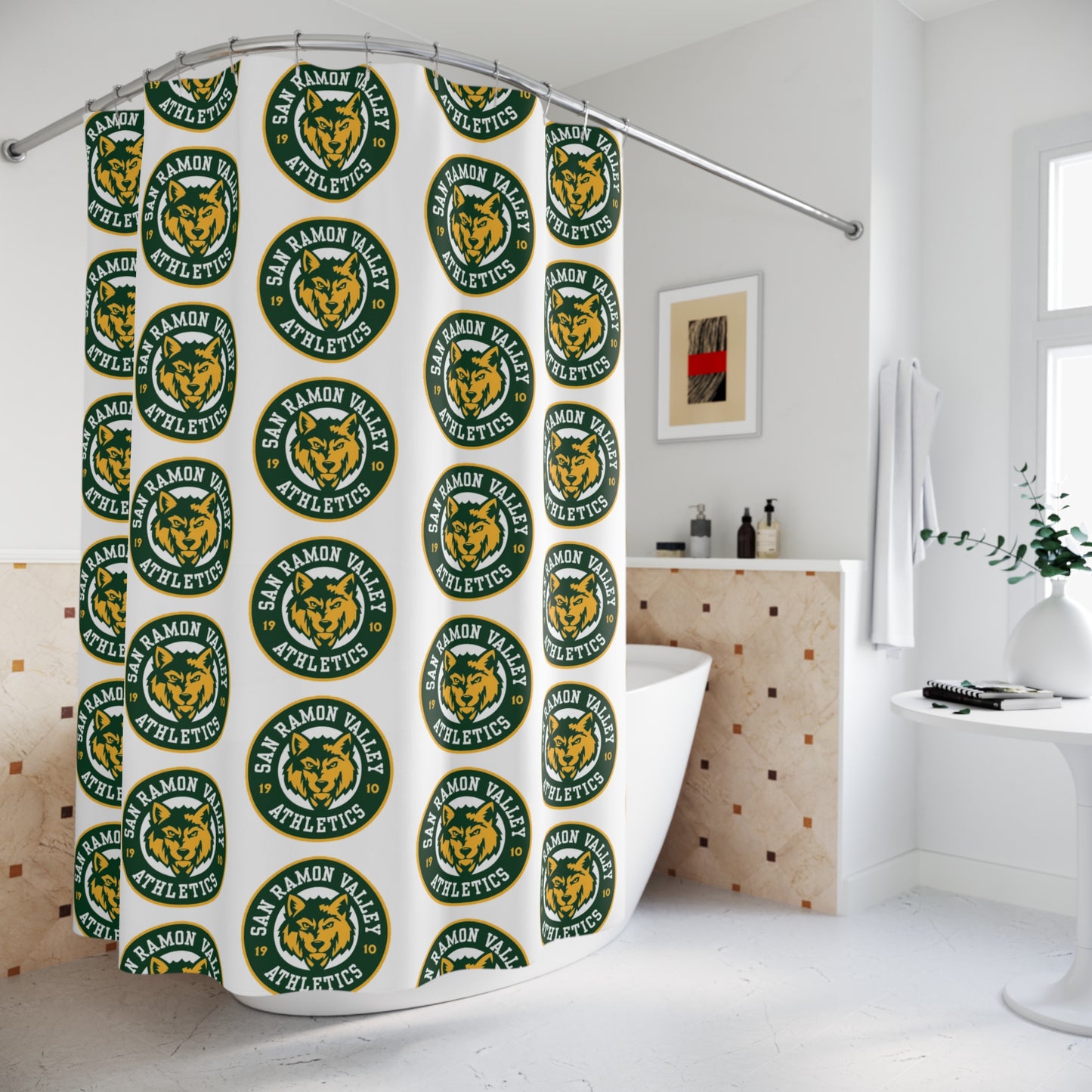 San Ramon Valley Athletics Logo Shower Curtain — School Spirit Bathroom Decor