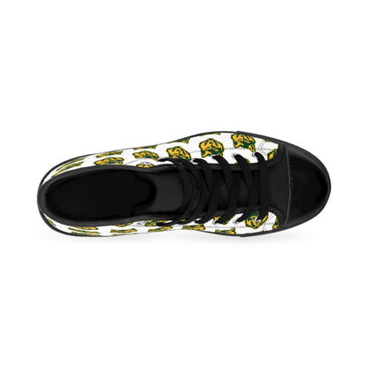 Women's High-Top Sneakers — Repeating Green & Gold Wolf Head Pattern