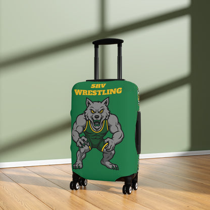 SRV Wrestling Wolf Luggage Cover — Green Travel Protector with Mascot Logo